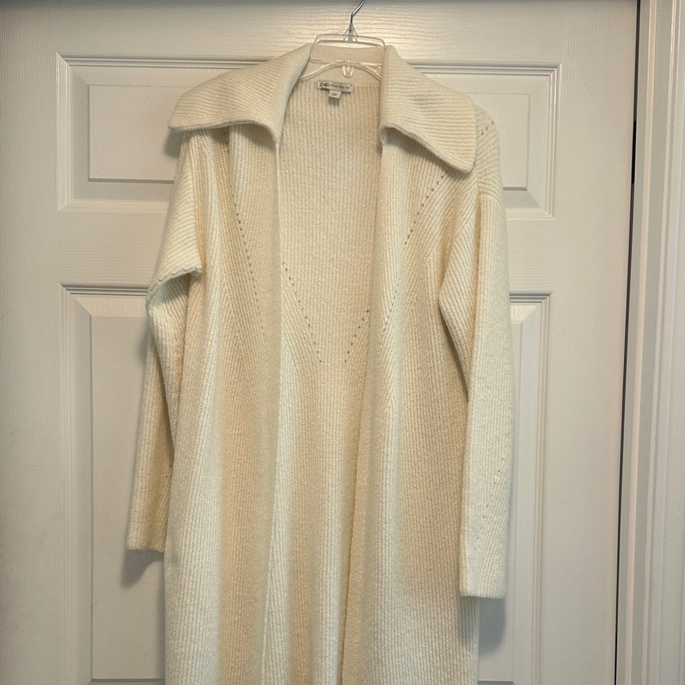 Cato Cream Open-Front Longline Cardigan